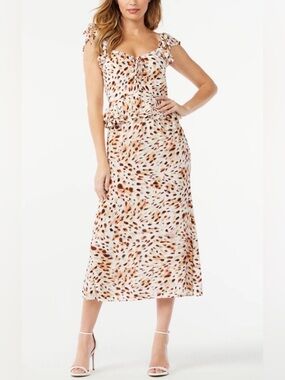 Floral Spot Tie-Front Maxi Dress in Cream and Brown